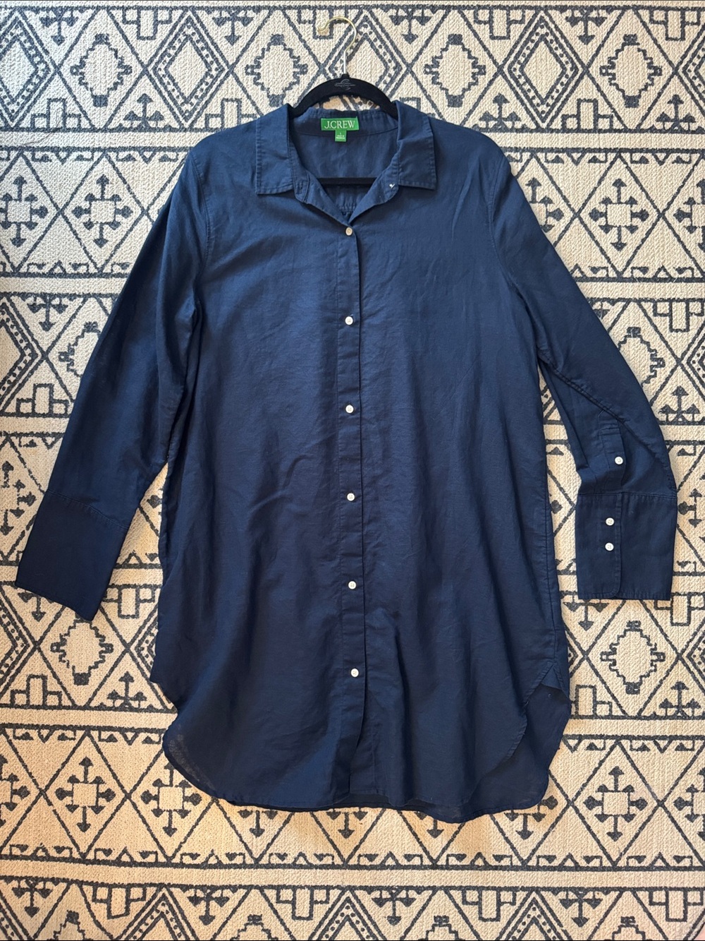 J. Crew Navy Longline Button-Up Shirt Coverup Linen Blend